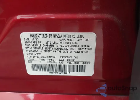 2014 Infiniti Q50 Premium from USA, damaged, VIN JN1BV7AP4EM685217